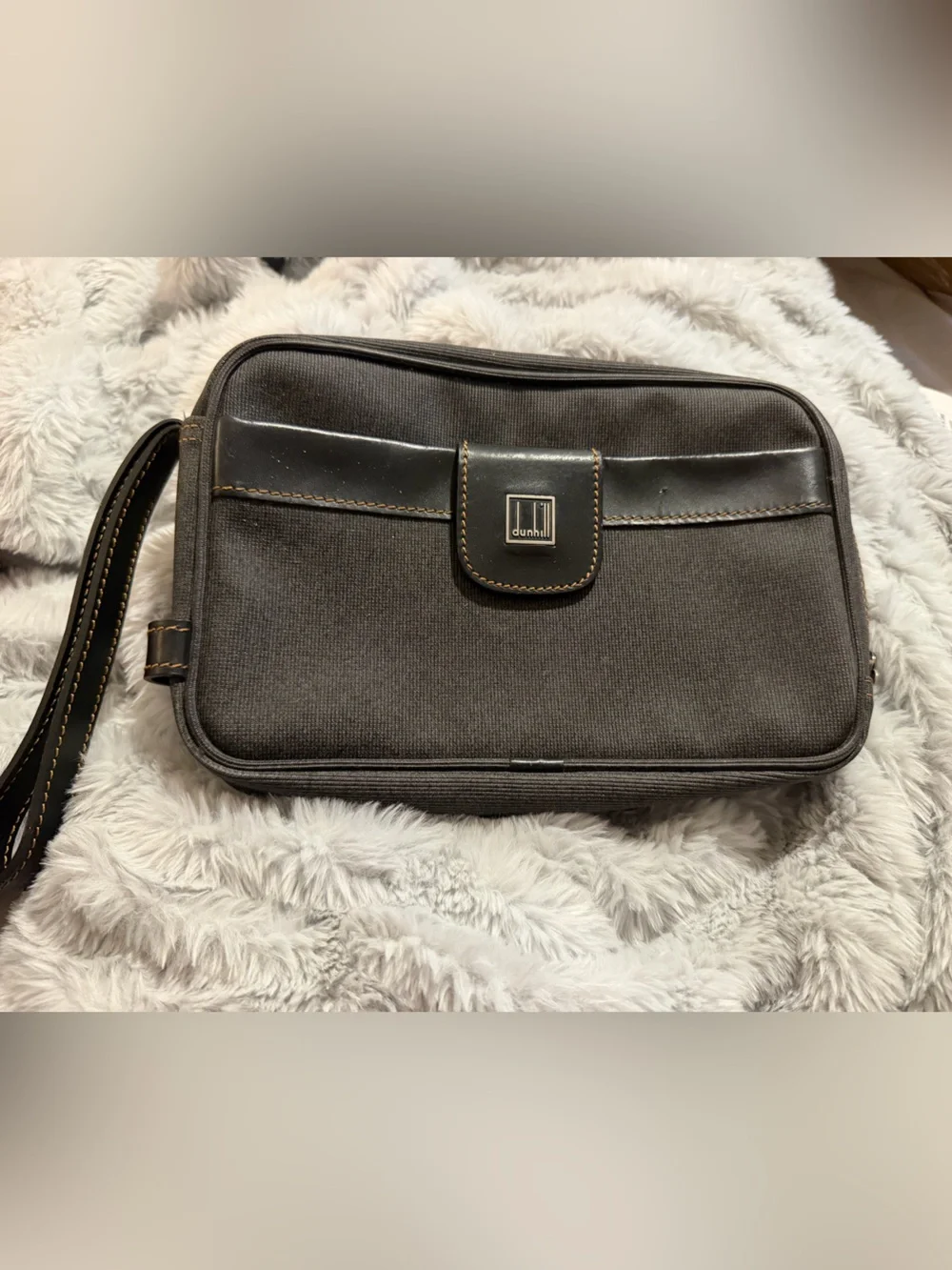 Dunhill Grey Travel Bag - Compact Canvas & Leather